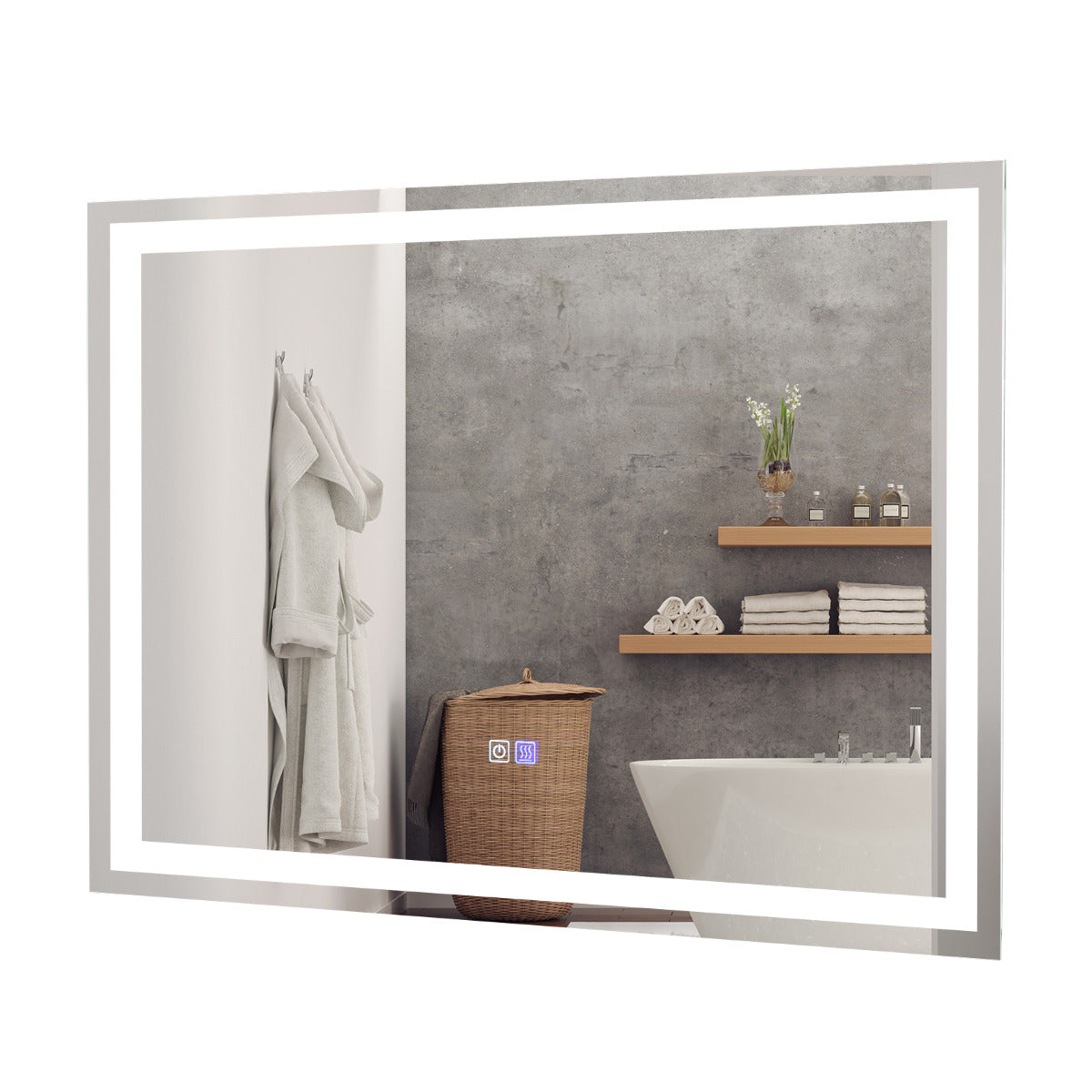 LIVSK LED Wandspiegel - 3 Kleurtemperaturen - Traploos Helderheid - Anti-Condens - IP44 Waterdicht - 80 x 60 x 3,5 cm - Zilver