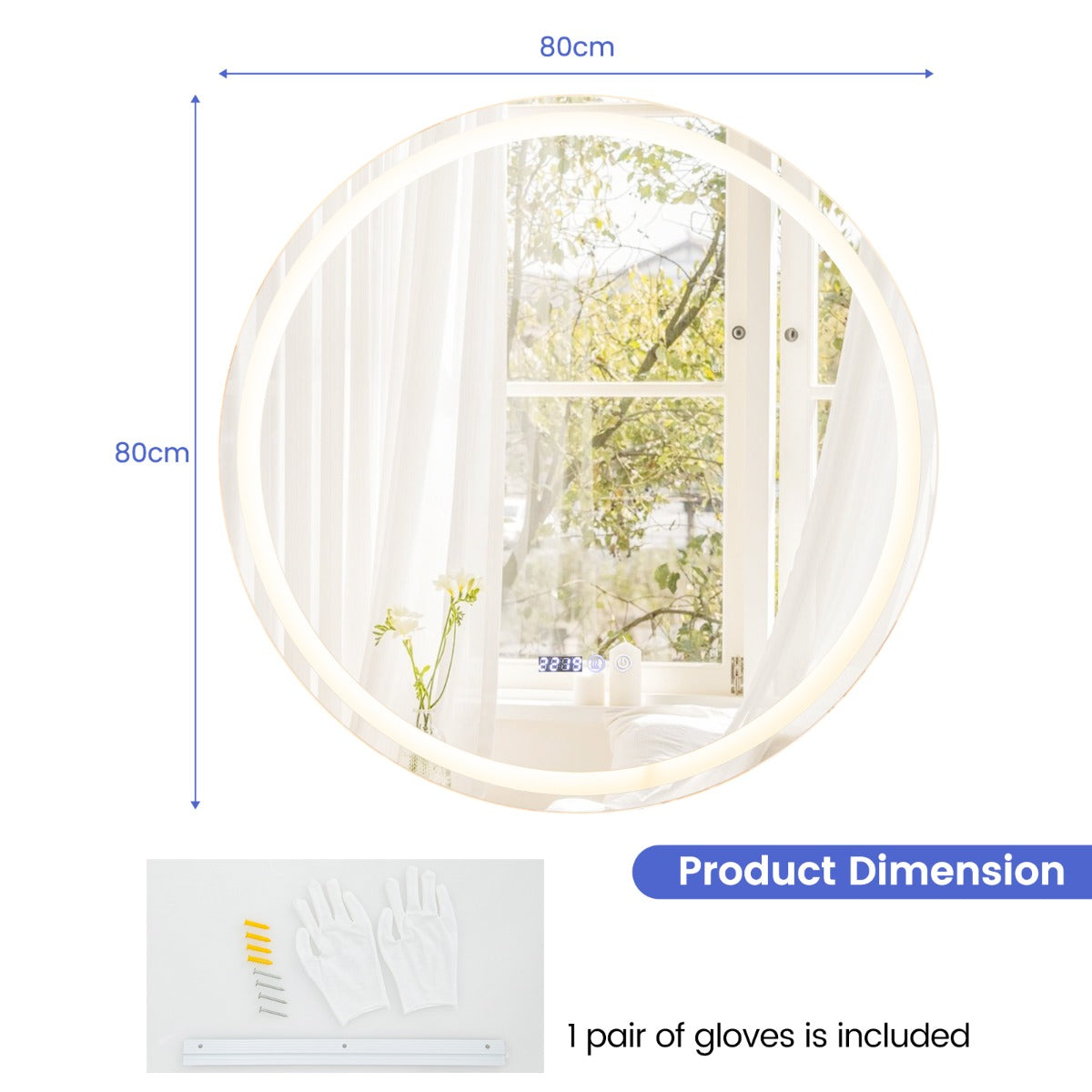 LIVSK LED Spiegel - Anticondensfunctie - 3 Verlichtingsstanden - Geheugenfunctie - 80 x 80 x 4 cm - Zilver