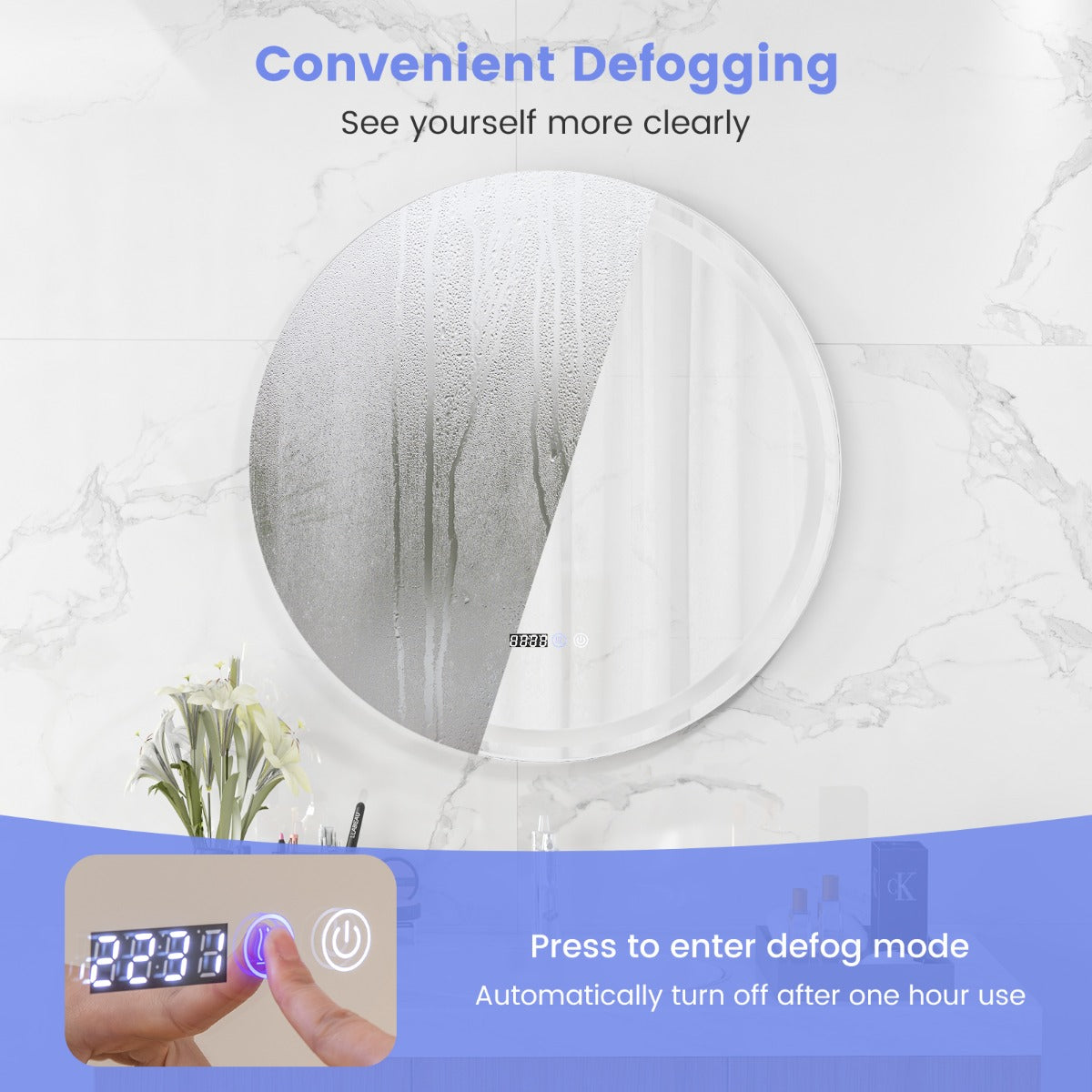 LIVSK LED Spiegel - Anticondensfunctie - 3 Verlichtingsstanden - Geheugenfunctie - 80 x 80 x 4 cm - Zilver