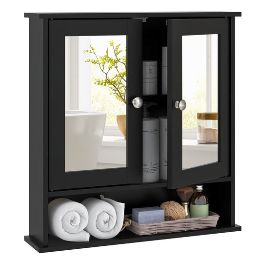 LIVSK Badkamerkast met Spiegel - Verstelbare Plank - Modern en Duurzaam - Eenvoudig te Monteren - 56,5 x 13,5 x 58,5 cm - Zwart