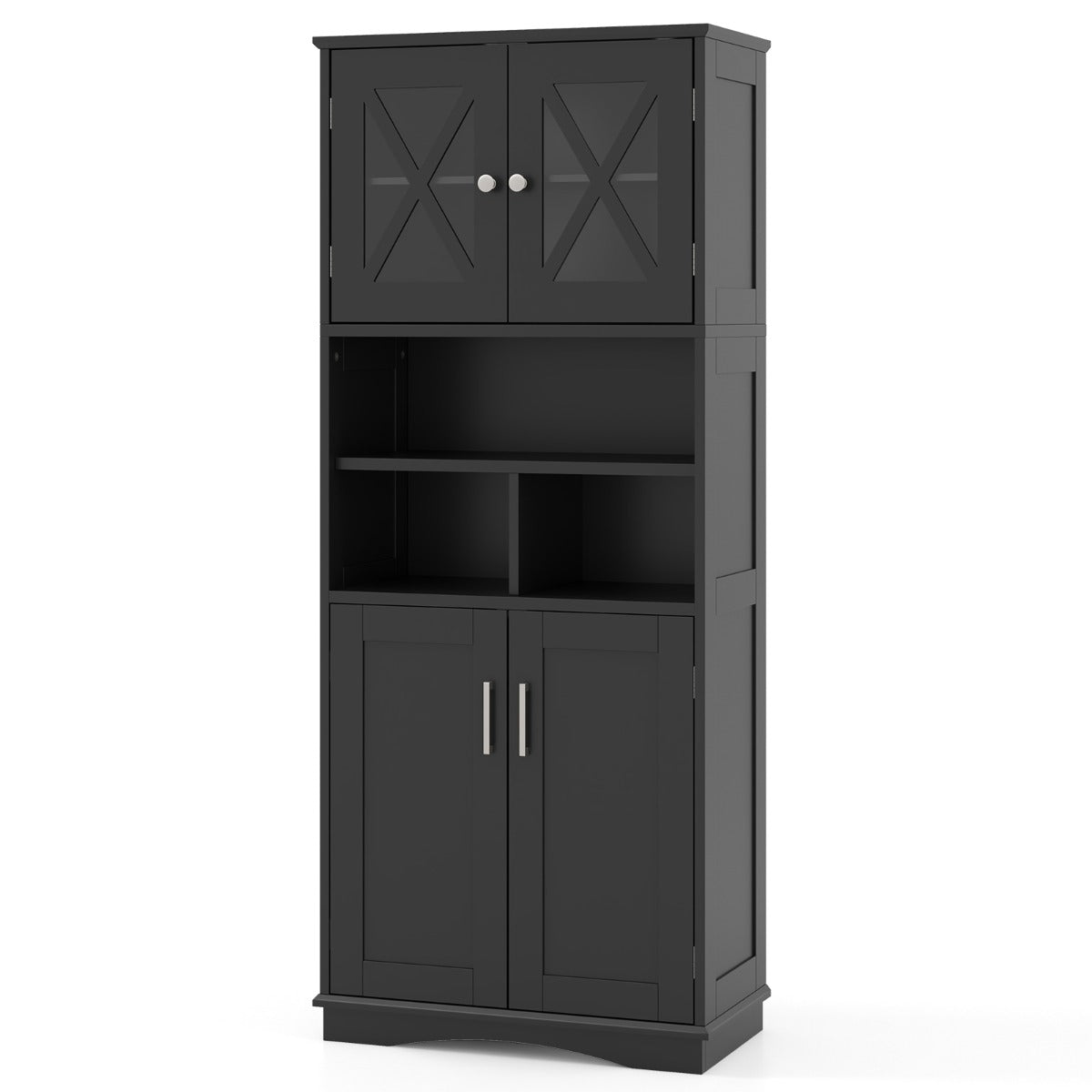 LIVSK Badkamerkast met Verstelbare Planken - 3 Vakken - Kind- en Huisdiervriendelijk - Waterbestendig - 60 x 30 x 145 cm - Zwart