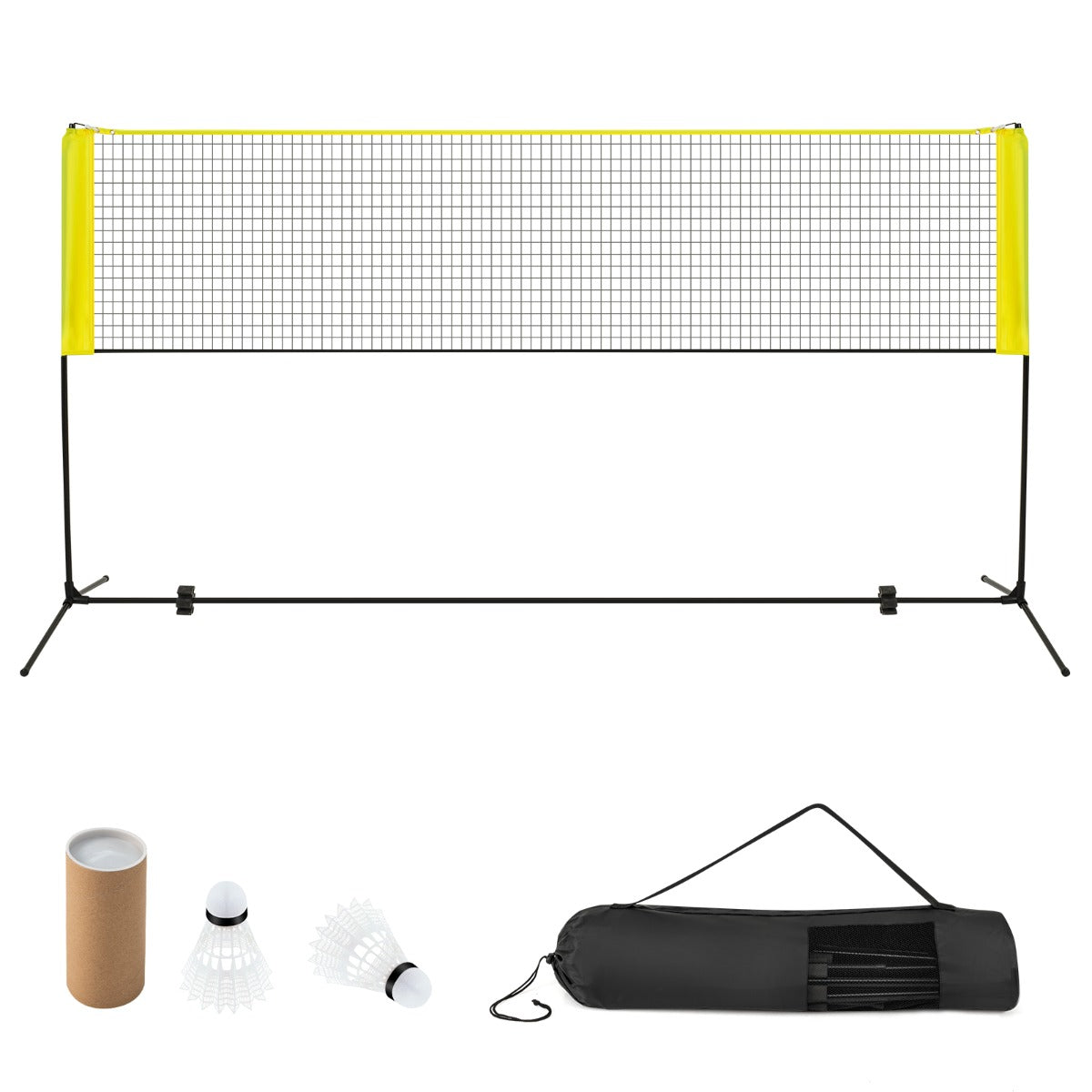 Livsk costway badmintonnet met standaard badmintonnet in hoogte verstelbaar met 2 shuttles draagbare netstandaard geel