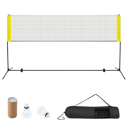 Livsk costway badmintonnet met standaard badmintonnet in hoogte verstelbaar met 2 shuttles draagbare netstandaard geel