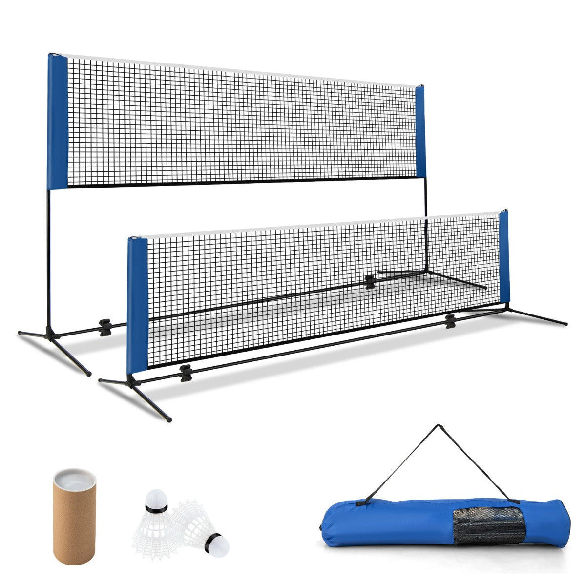 LIVSK Verstelbare Badmintonnetset - Hoogwaardig Metaal en PE - Eenvoudige Montage - Antislip Voetkussens - Inclusief Draagtas -