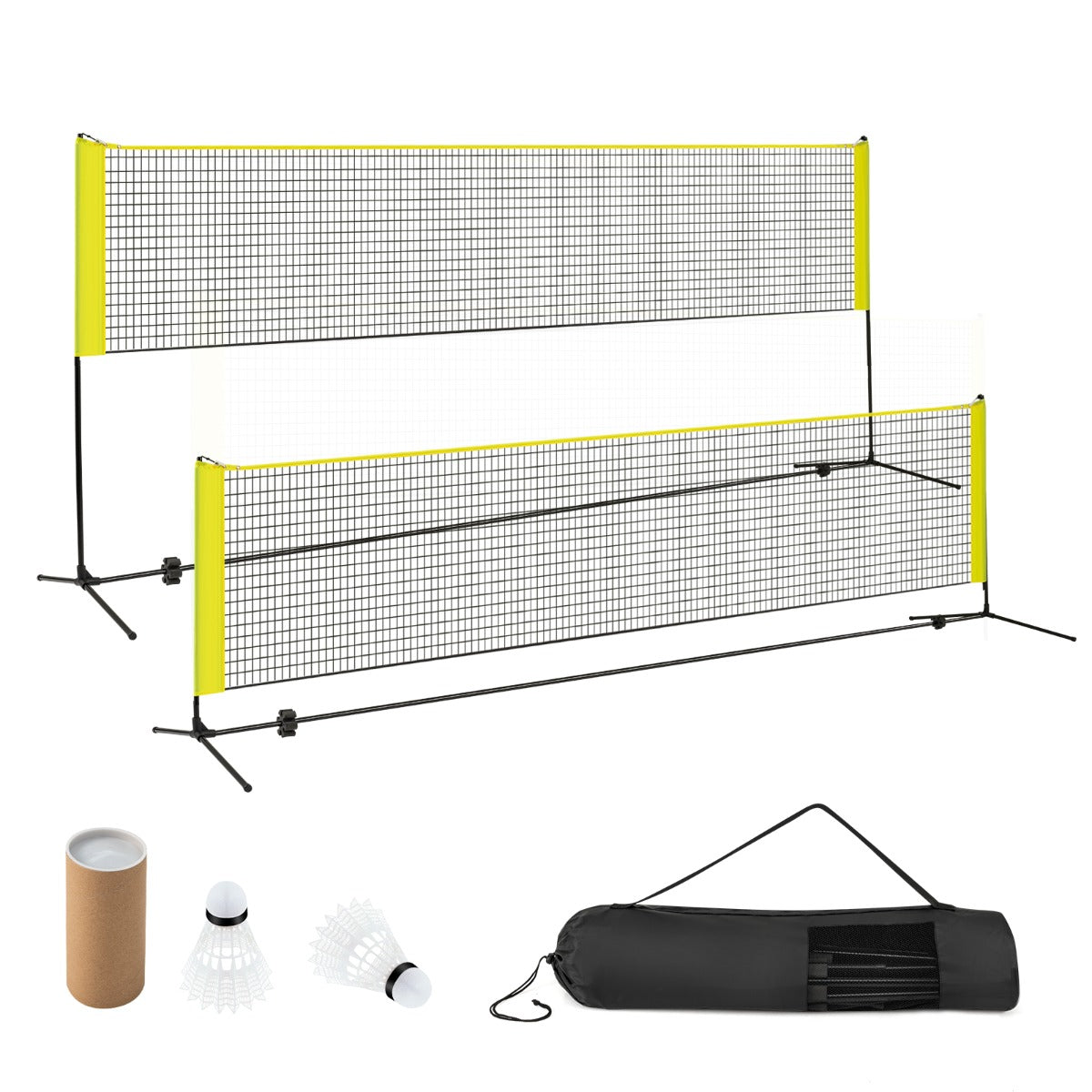 Livsk costway badmintonnet met standaard badmintonnet in hoogte verstelbaar met 2 shuttles en draagtas draagbare netstandaard buiten blauw zwart geel geel
