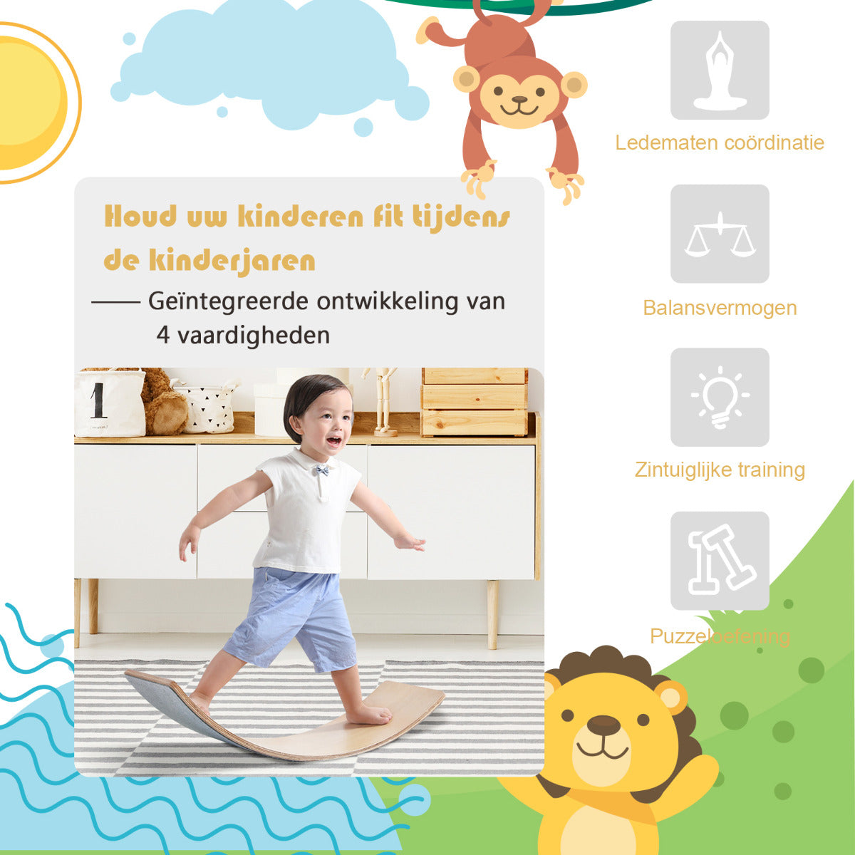 LIVSK Balansbord 90 x 40 x 19 cm - Natuurlijk Berkenhout - 220 kg Belastbaar - Voor Kinderen en Volwassenen - Natuur