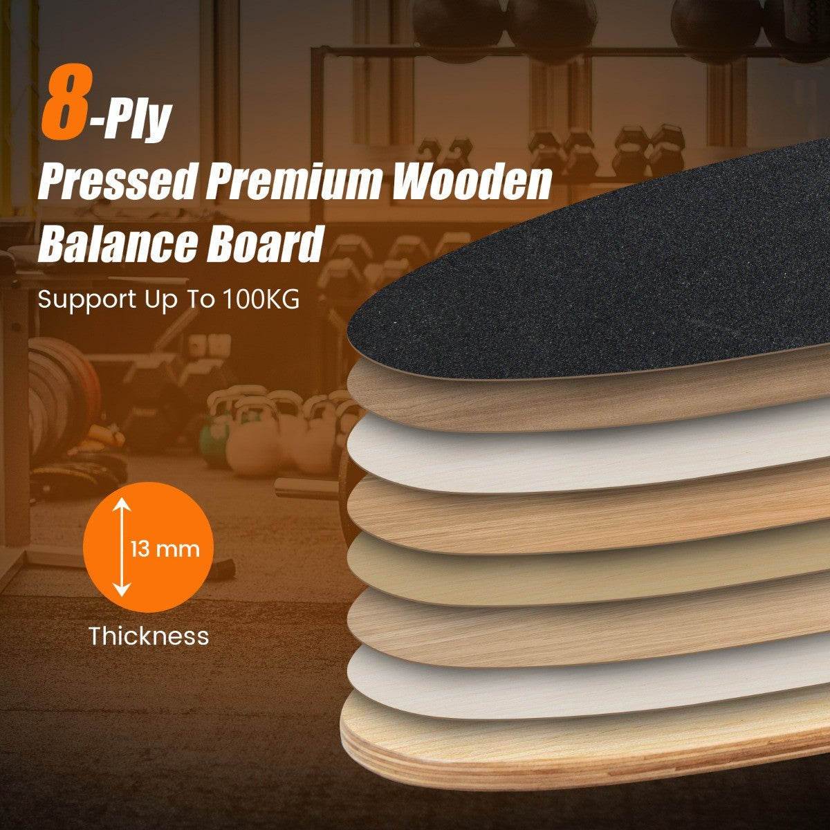 LIVSK Balanceerplank Kit - Inclusief Kurkrol en Vilten Mat - Tot 100 kg - Duurzaam 8-laags Hardhout - Zwart + Natuurlijk