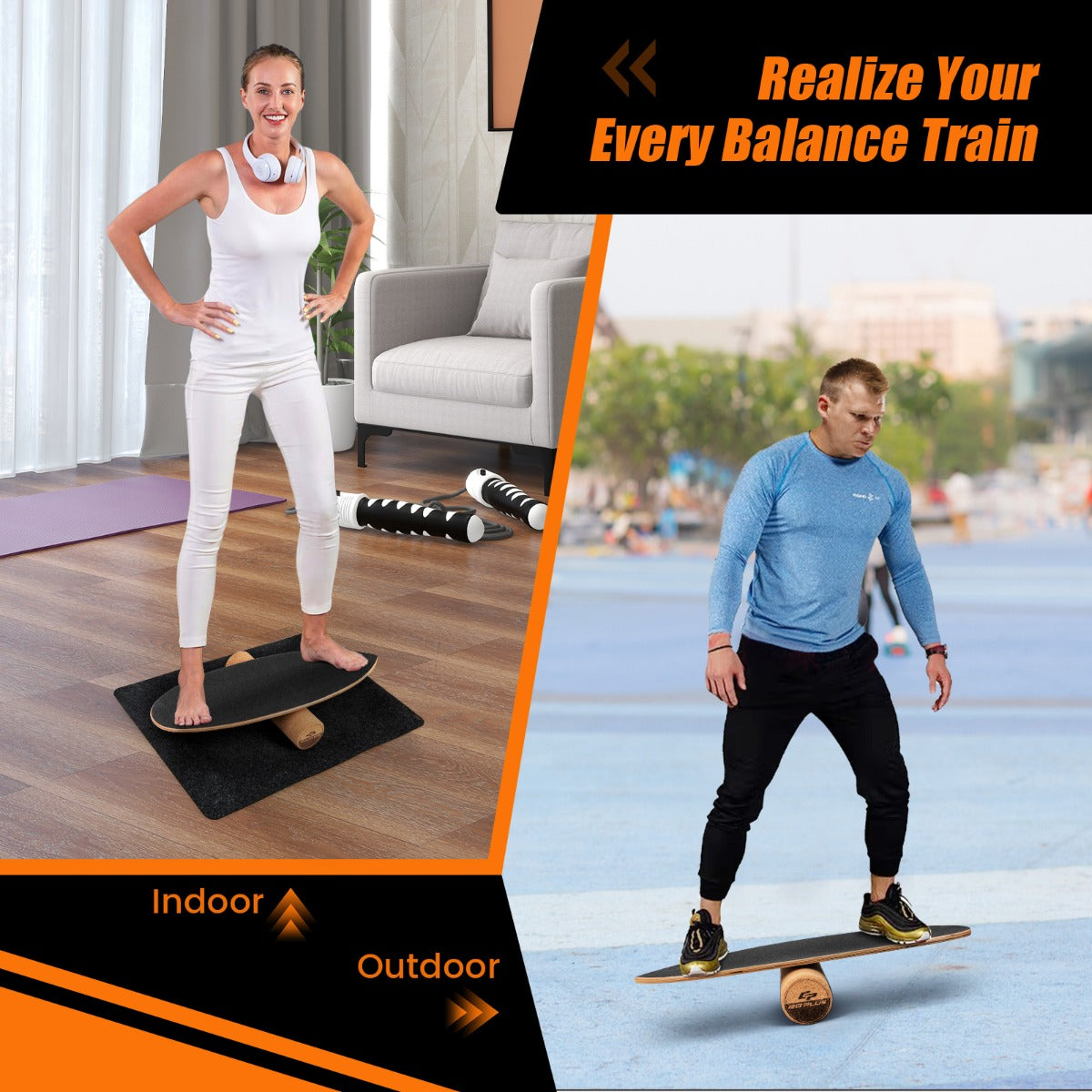 LIVSK Balanceerplank Kit - Inclusief Kurkrol en Vilten Mat - Tot 100 kg - Duurzaam 8-laags Hardhout - Zwart + Natuurlijk