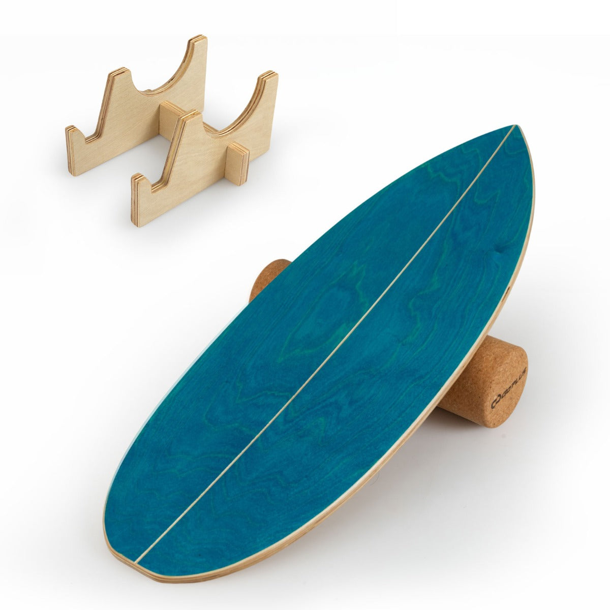 Livsk costway balansbord voor volwassenen houten schommel met kurken rollen en opbergbeugel marineblauw