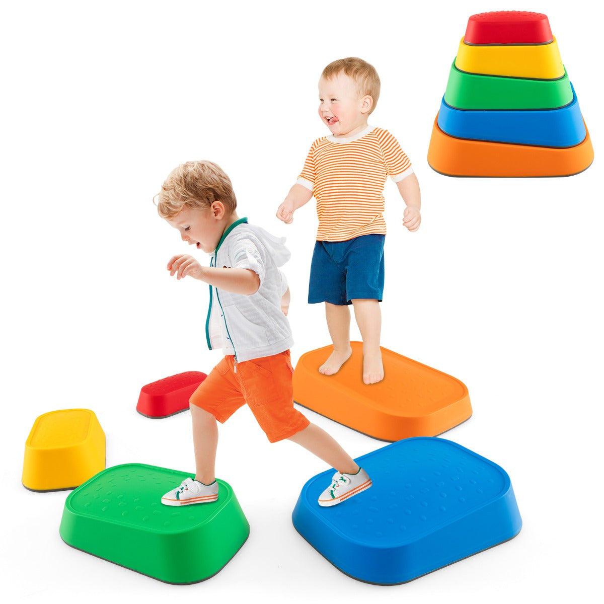 LIVSK Stapelbare Stapsteenset voor Kinderen - 5 Kleuren - Antislip - Veilig en Duurzaam - Tot 80 kg - Meerkleurig