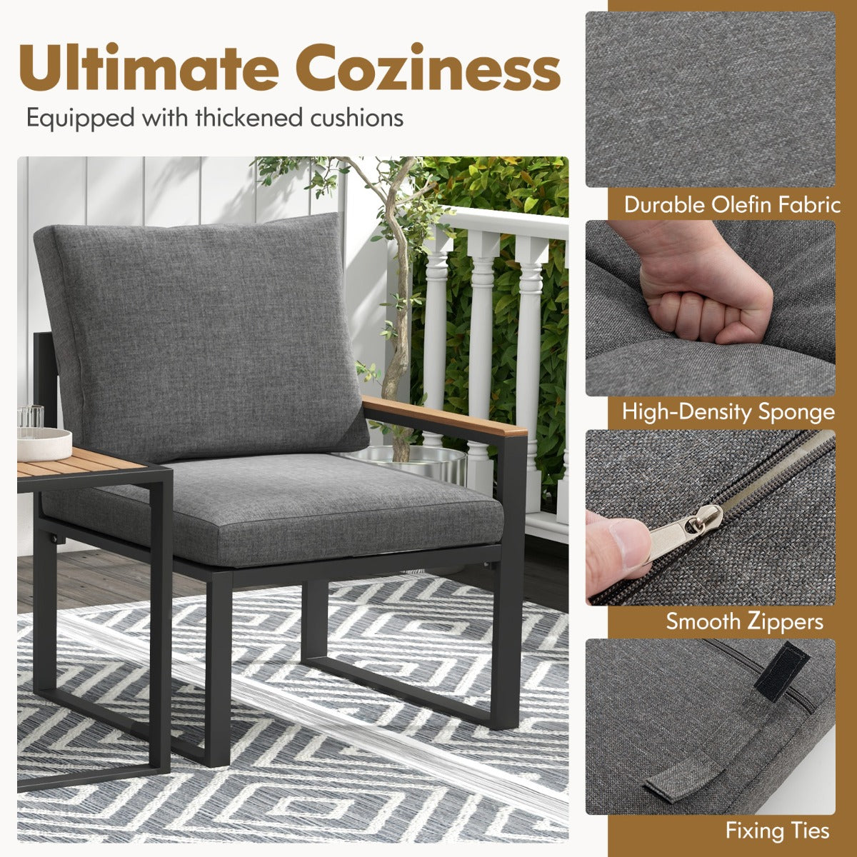 Livsk costway balkonmeubel weerbestendige tuinmeubelset met aluminium frame en zachte kussens balkonset met 2 stoelen en tafel terrasmeubels 5