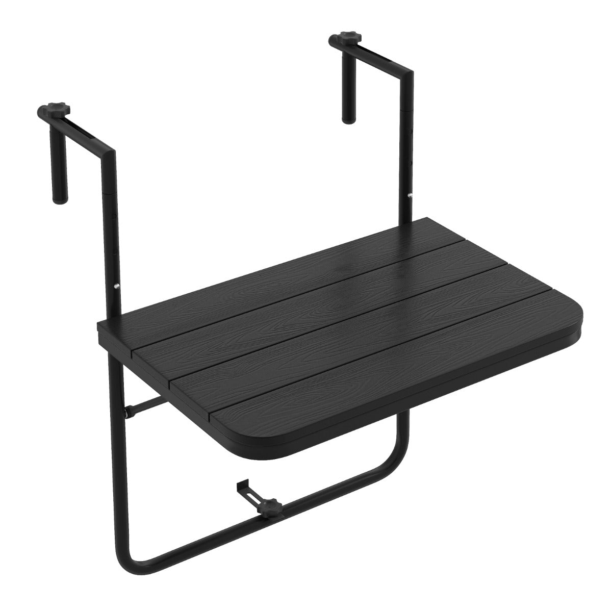 LIVSK Balkonhangtafel - Inklapbaar met 3-traps Hoogteverstelling - Geschikt voor Leuningen 3-15 cm - Waterdicht HIPS - Zwart