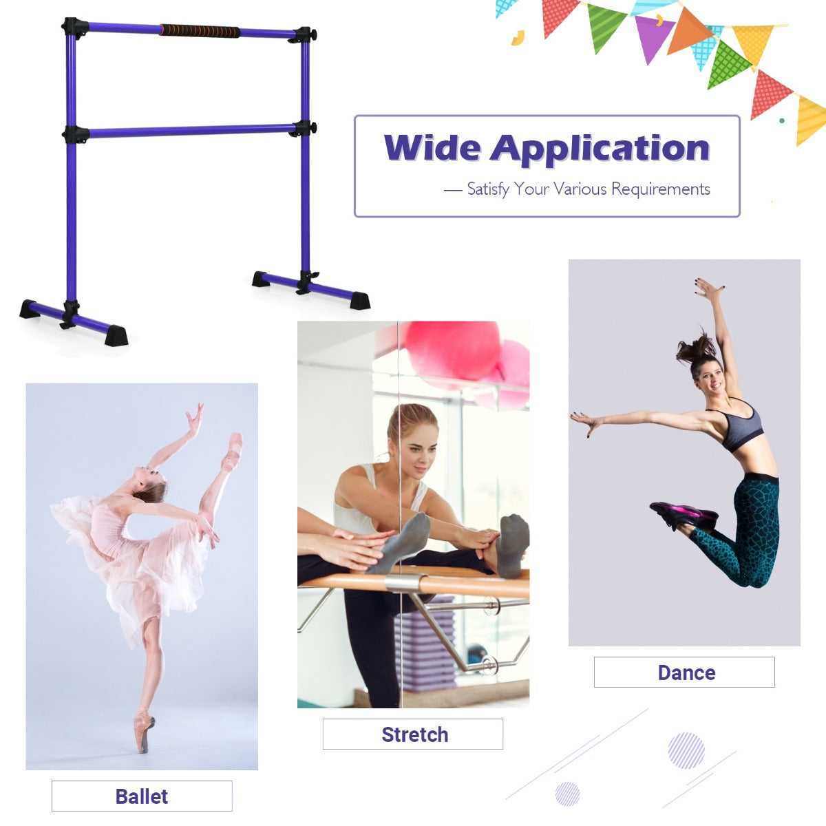 LIVSK Verstelbare Balletbarre - Draagbaar en Antislip - Voor Kinderen en Volwassenen - Tot 50 kg - 124 x 71 x 120 cm - Paars