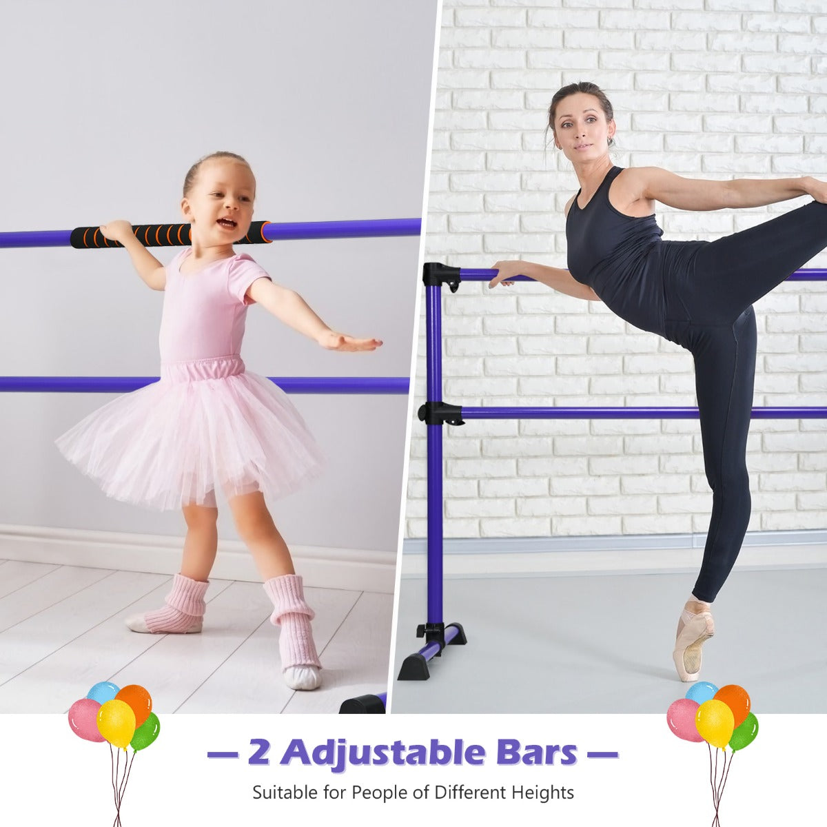 LIVSK Verstelbare Balletbarre - Draagbaar en Antislip - Voor Kinderen en Volwassenen - Tot 50 kg - 124 x 71 x 120 cm - Paars