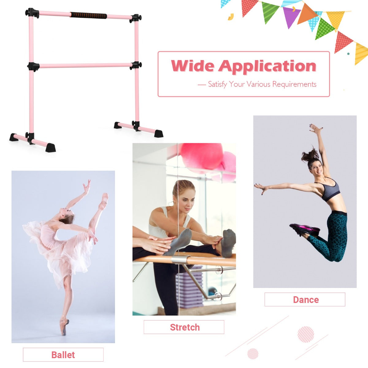 LIVSK Vrijstaande Ballet Barre - Verstelbare Hoogte tot 119 cm - Duurzaam Roestbestendig - Antislip Voetjes - Roze