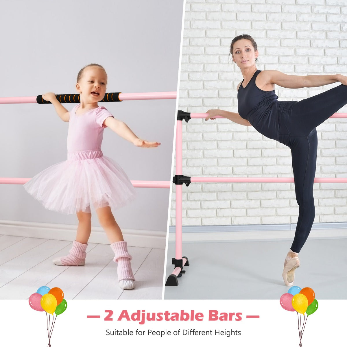 LIVSK Vrijstaande Ballet Barre - Verstelbare Hoogte tot 119 cm - Duurzaam Roestbestendig - Antislip Voetjes - Roze