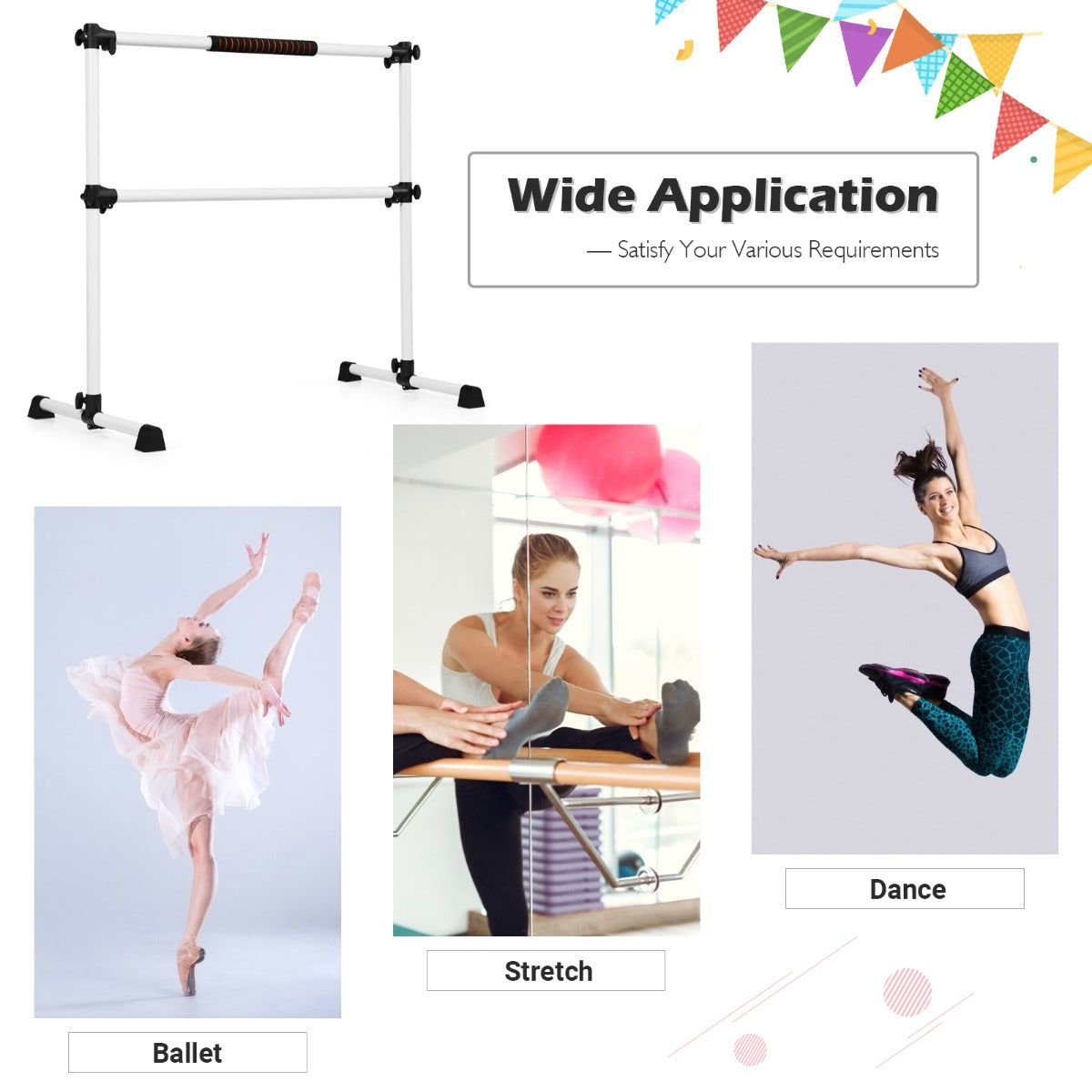 LIVSK Vrijstaande Ballet Barre - Verstelbare Hoogte tot 119 cm - Draagbaar - Antislip - Tot 50 kg - Wit