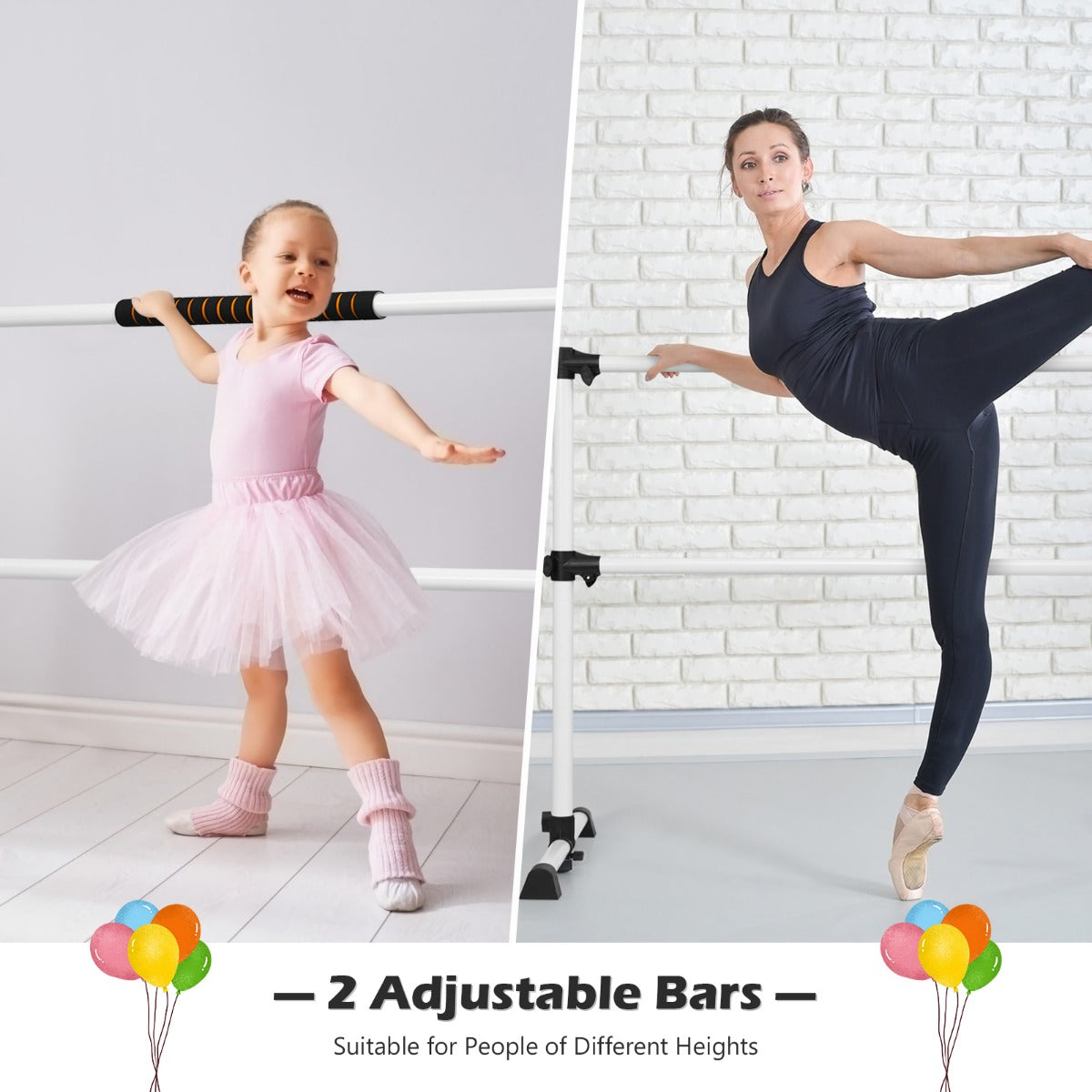 LIVSK Vrijstaande Ballet Barre - Verstelbare Hoogte tot 119 cm - Draagbaar - Antislip - Tot 50 kg - Wit