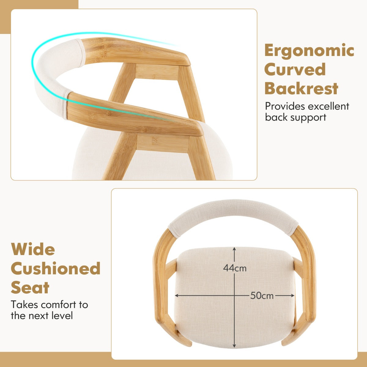 LIVSK Bamboe Loungestoel - Ergonomisch met Linnen Bekleding - Antislip - Duurzaam en Comfortabel - Tot 150 kg - Naturel