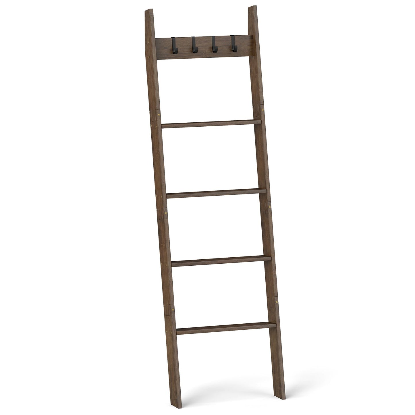LIVSK Plafondladder - 5-laags met 4 Afneembare Haken - Antikantelriemen en Antislip - Duurzaam Bamboe - Bruin
