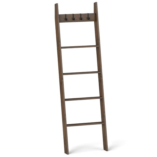 LIVSK Plafondladder - 5-laags met 4 Afneembare Haken - Antikantelriemen en Antislip - Duurzaam Bamboe - Bruin