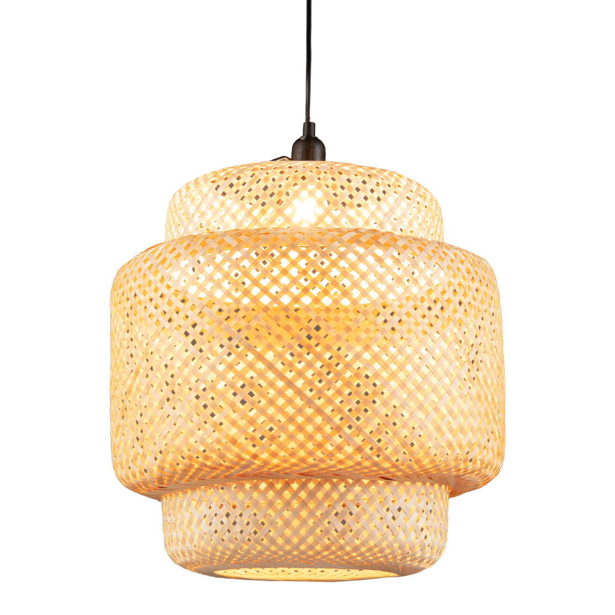 LIVSK Bamboe Hanglamp - Handgeweven Mandvorm - E27 Fitting - Verstelbaar Ophangkoord - 40 x 40 x 43 cm - Natuurlijk
