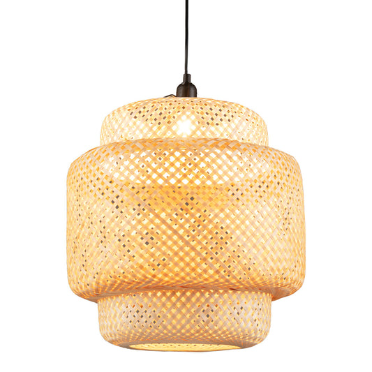 LIVSK Bamboe Hanglamp - Handgeweven Mandvorm - E27 Fitting - Verstelbaar Ophangkoord - 40 x 40 x 43 cm - Natuurlijk