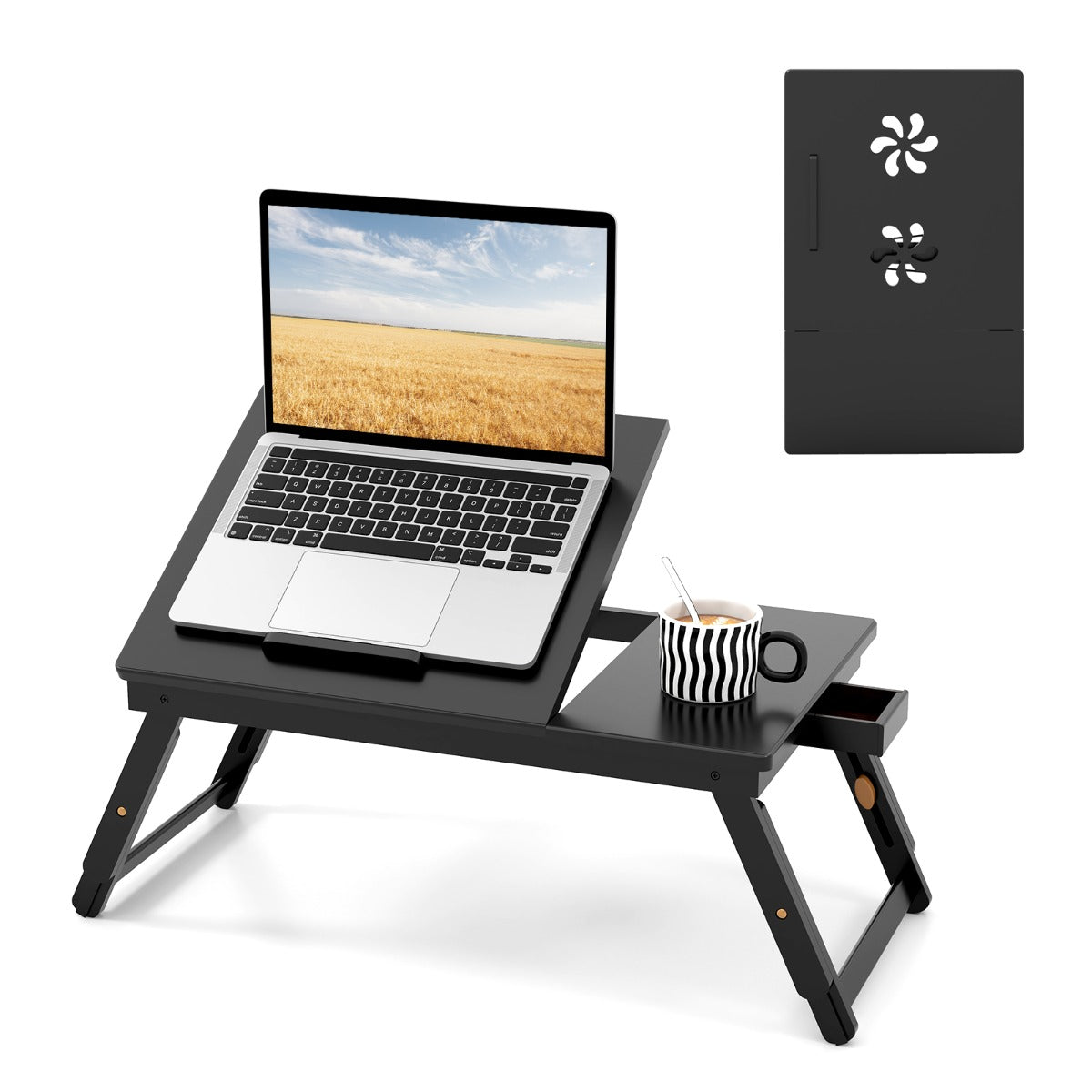 LIVSK Bamboe Laptoptafel - In hoogte verstelbaar en kantelbaar - Ruime zijlade - Opvouwbaar voor overal gebruik - Natuur/Bruin
