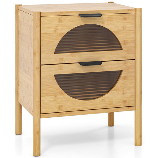 Livsk costway bamboe nachttafeltje mid century modern bijzettafeltje met 2 opberglades en gehard glas