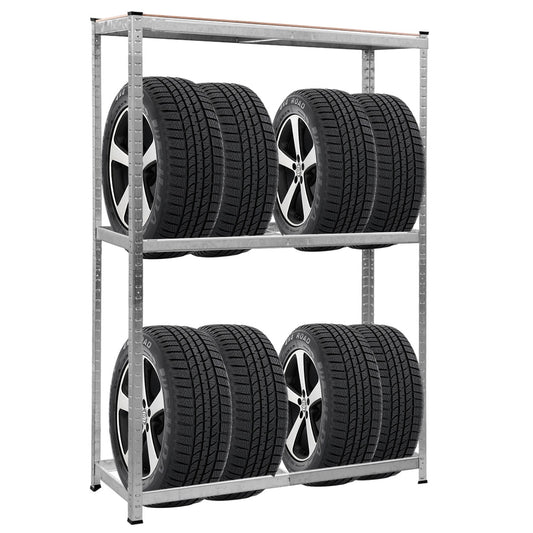 LIVSK Bandenrek - Robuuste Staalconstructie - Verstelbare Planken - Tot 795 kg - Voor 8 Banden - 120 x 40 x 180 cm - Zilver