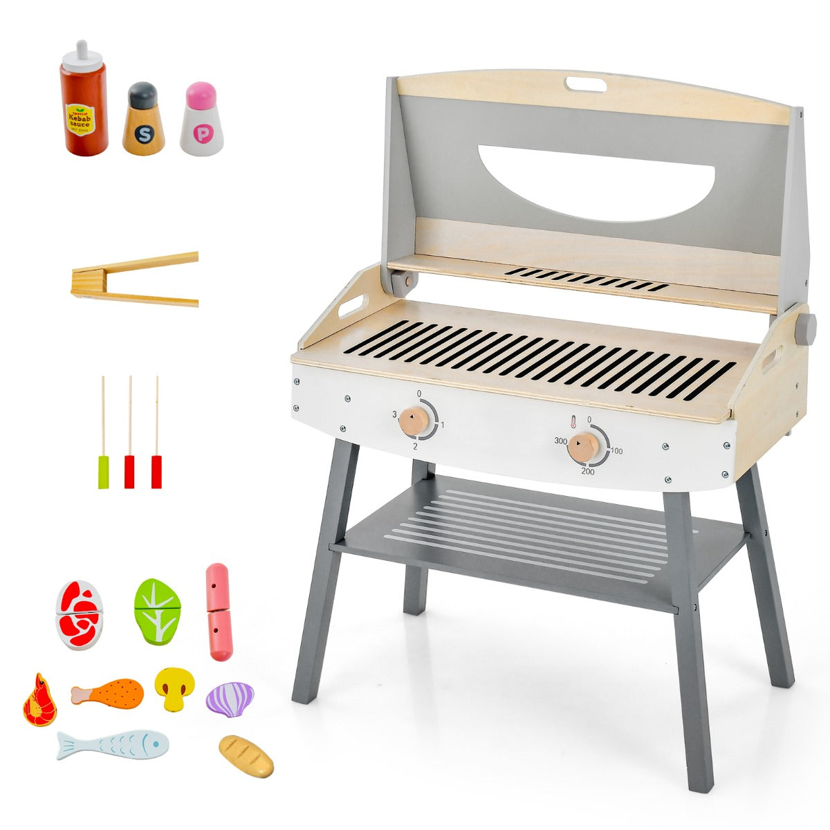 LIVSK Speelgoedgrillset - 18 Onderdelen - Realistische Kookervaring - Interactief Ontwerp - Veilig en Stabiel - 65 x 37 x 82 cm -