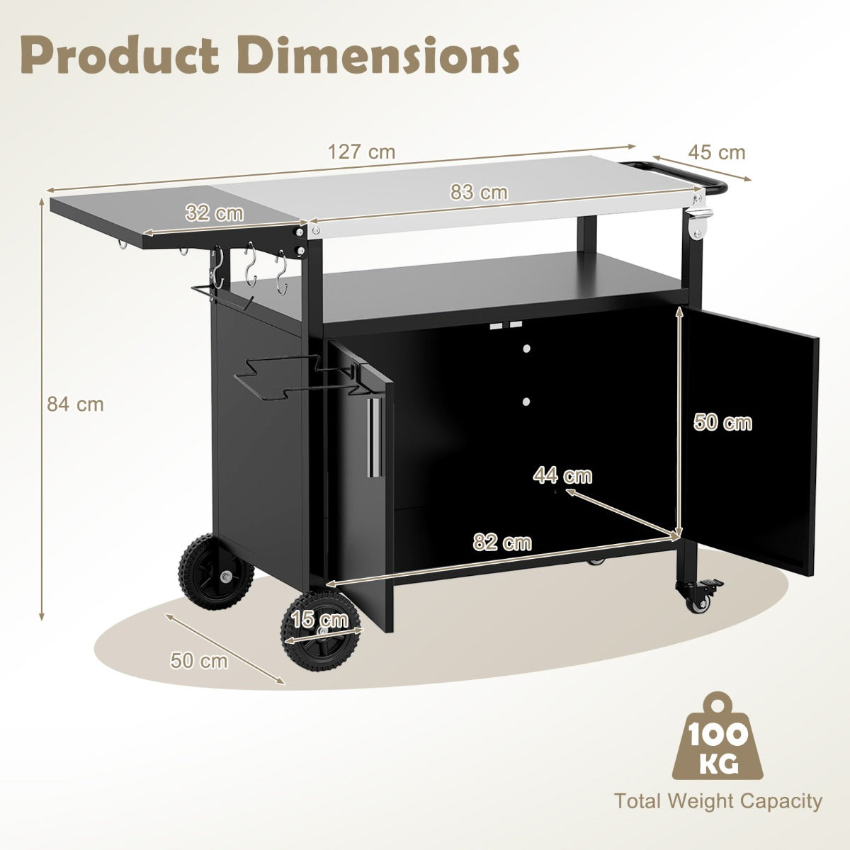 Livsk costway barbecuepaviljoen met barbecuewagen barbecueoverkappingen weerbestendig barbecuetafel outdoor 2