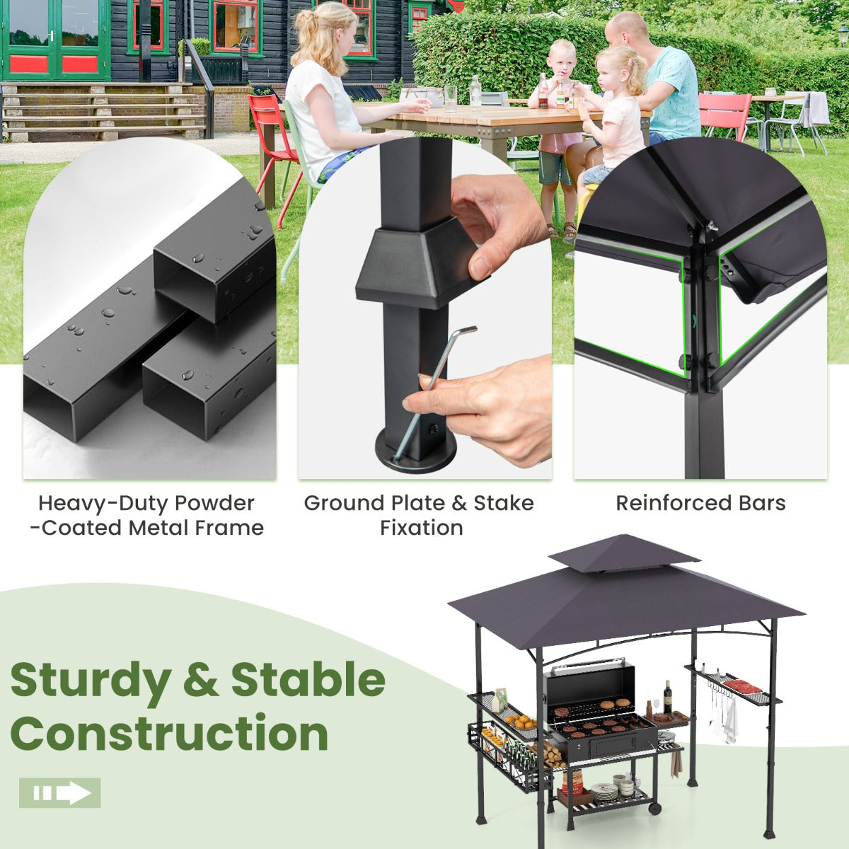 Livsk costway barbecuepaviljoen met barbecuewagen barbecueoverkappingen weerbestendig barbecuetafel outdoor 6