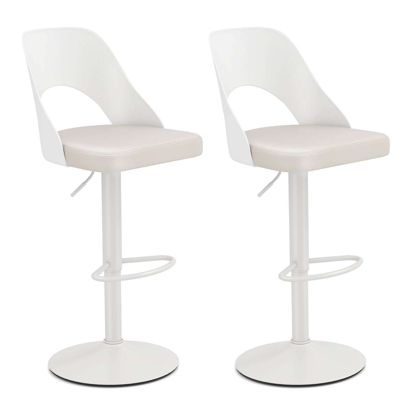 LIVSK Verstelbare Barkrukken Set van 2 - Ergonomische Rugleuning - 360° Draaifunctie - Waterdicht - Tot 125 kg - Wit