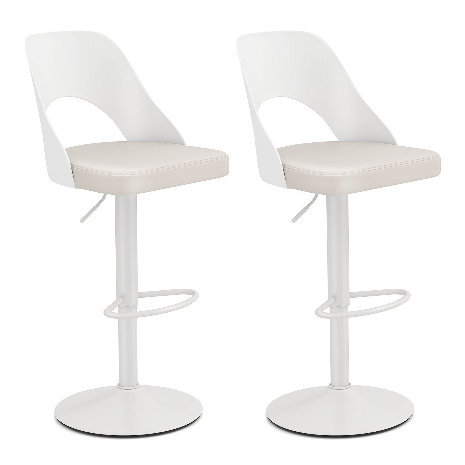 LIVSK Verstelbare Barkrukken Set van 2 - Ergonomische Rugleuning - 360° Draaifunctie - Waterdicht - Tot 125 kg - Wit