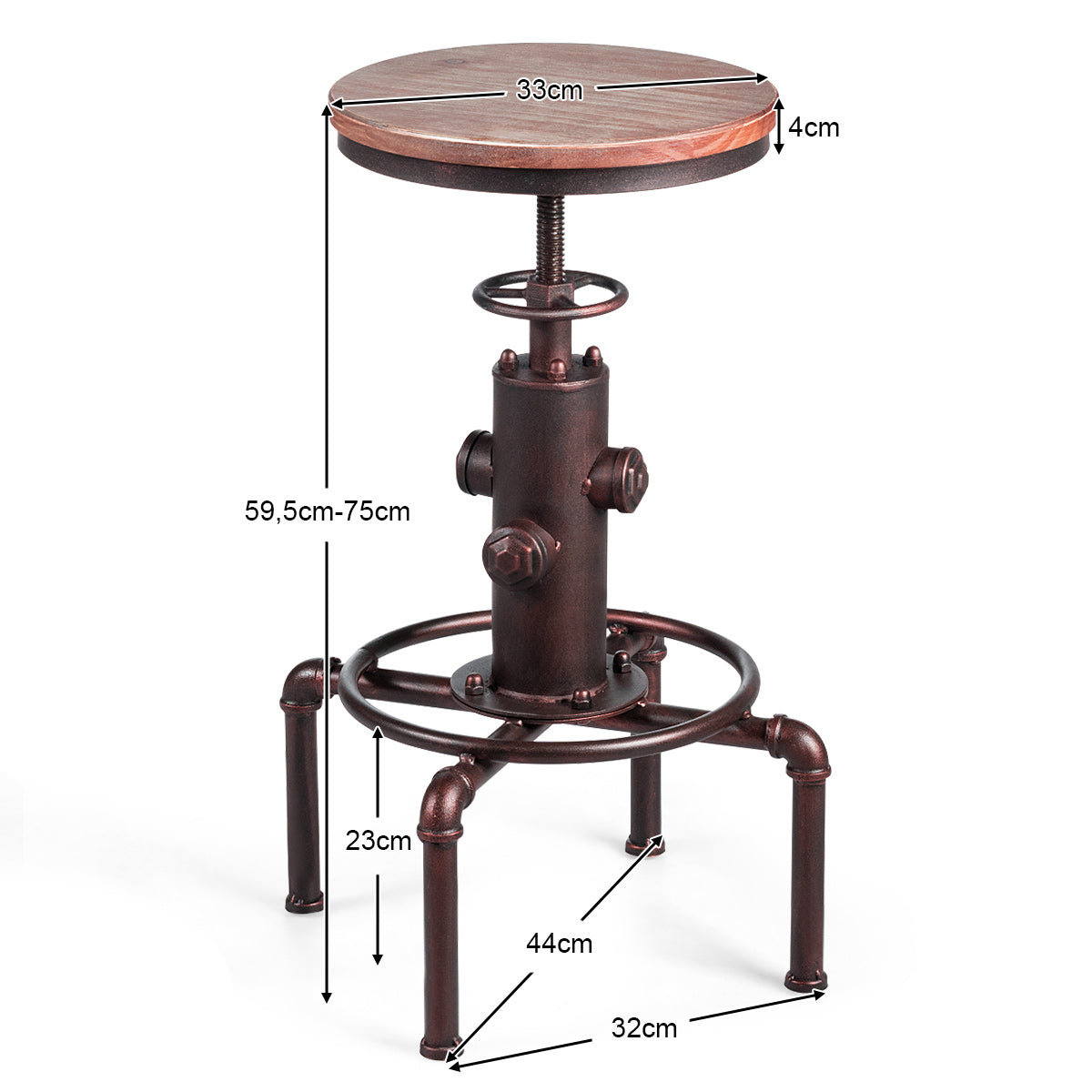LIVSK Verstelbare Barkruk met Voetsteun - Retro Industriële Stijl - Massief IJzeren Frame - Draagvermogen tot 150 kg - Zoals