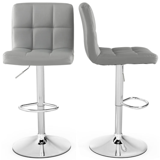 LIVSK Verstelbare Barkrukset met Draaibare Zitting - PU Leer - Schuine Rugleuning - Voetensteun - Tot 150 kg - Grijs