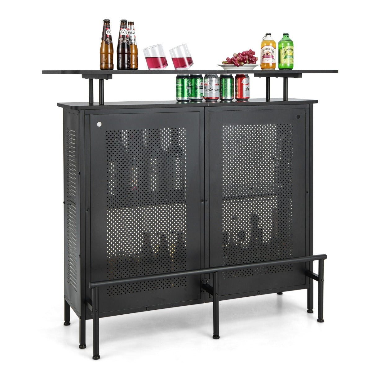 LIVSK Bartafel met Opbergruimte - 4 Niveaus - Verstelbare Poten - Stevige Voetensteun - 120 x 50 x 106,5 cm - Zwart