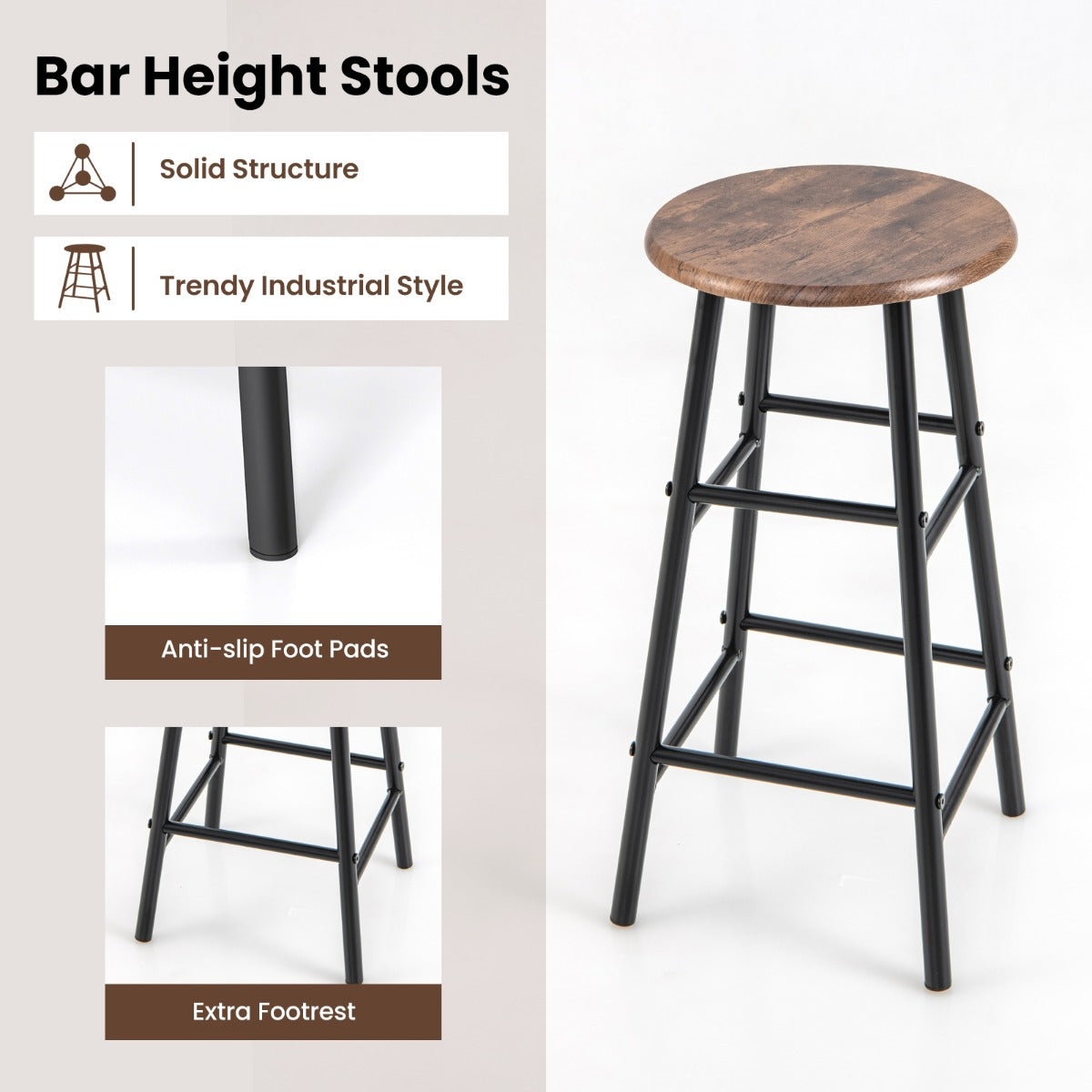 LIVSK Bartafel en Krukenset - Multifunctionele Zijplanken - Comfortabele Barkrukken - Duurzaam en Robuust - Bruin