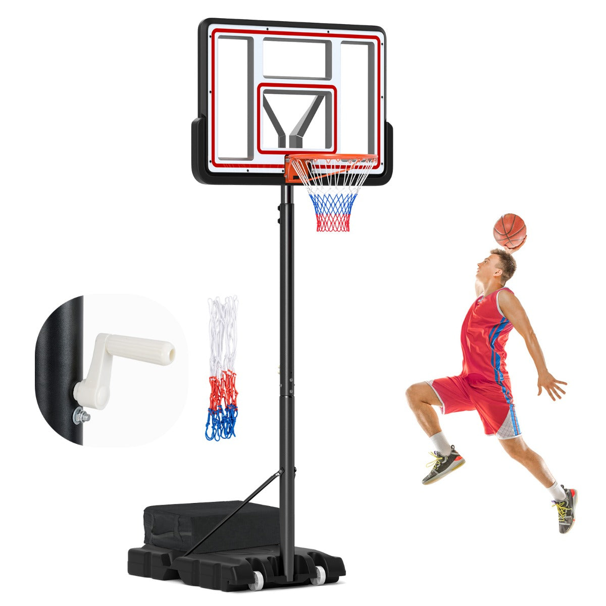 LIVSK Draagbare Basketbalhoepel met Standaard - Hoogteverstelbaar 225-305 cm - Onbreekbaar Backboard - Inclusief Gewichtzak -