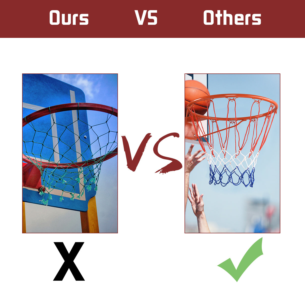 LIVSK Professionele Wandmontage Basketbalring - Stalen Constructie - Nylon Net - Voor Binnen en Buiten - 45 cm - Oranje-Rood +