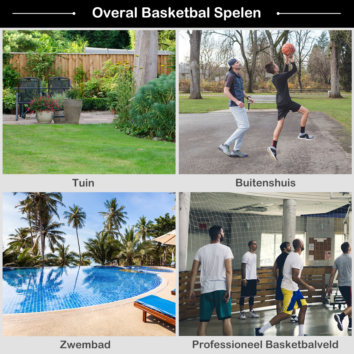 LIVSK Draagbare Basketbalring - Verstelbare Hoogte 220-305 cm - Stabiele Basis met Water/Zand - Duurzaam Stalen Frame - Zwart +