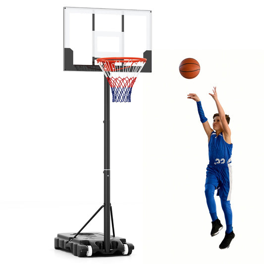 LIVSK Basketbalkorf - Verstelbaar 100-212 cm - Slagvast PC-backboard - Stabiele PE-basis met Wielen - Zwart
