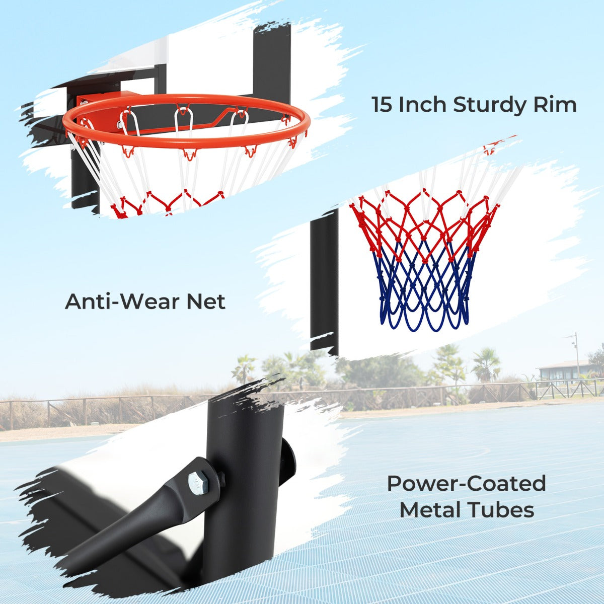 LIVSK Basketbalkorf - Verstelbaar 100-212 cm - Slagvast PC-backboard - Stabiele PE-basis met Wielen - Zwart