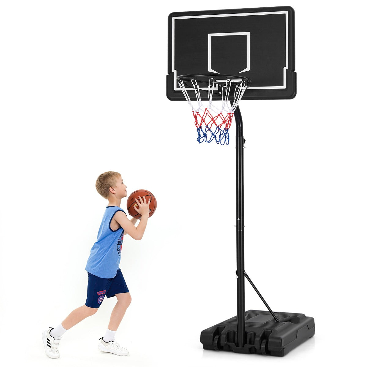 LIVSK Draagbare Basketbalkorf - Verstelbare Hoogte 2,1-2,6 m - Onbreekbare PC Achterwand - Transportwielen - Zwart