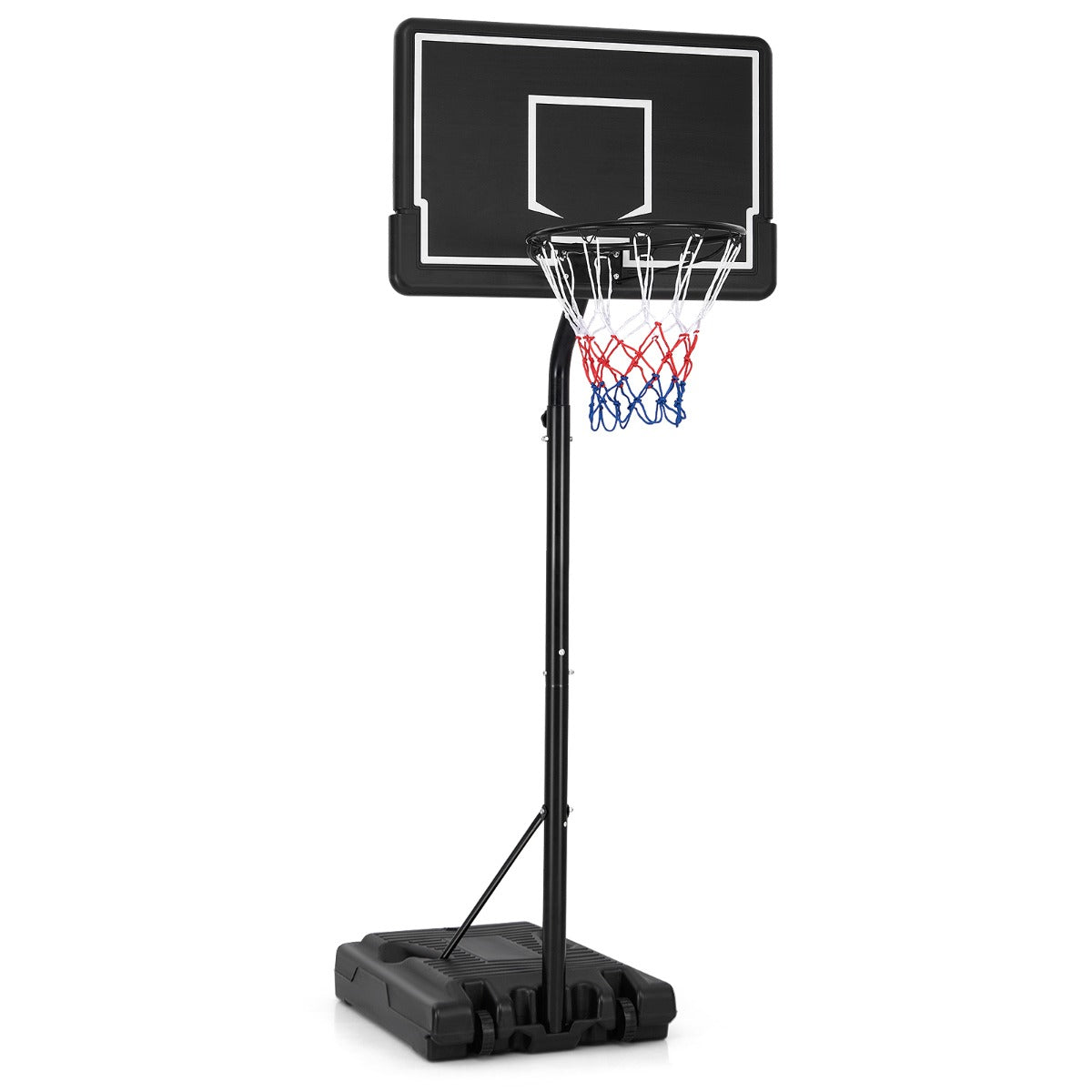 LIVSK Draagbare Basketbalkorf - Verstelbare Hoogte 2,1-2,6 m - Onbreekbare PC Achterwand - Transportwielen - Zwart