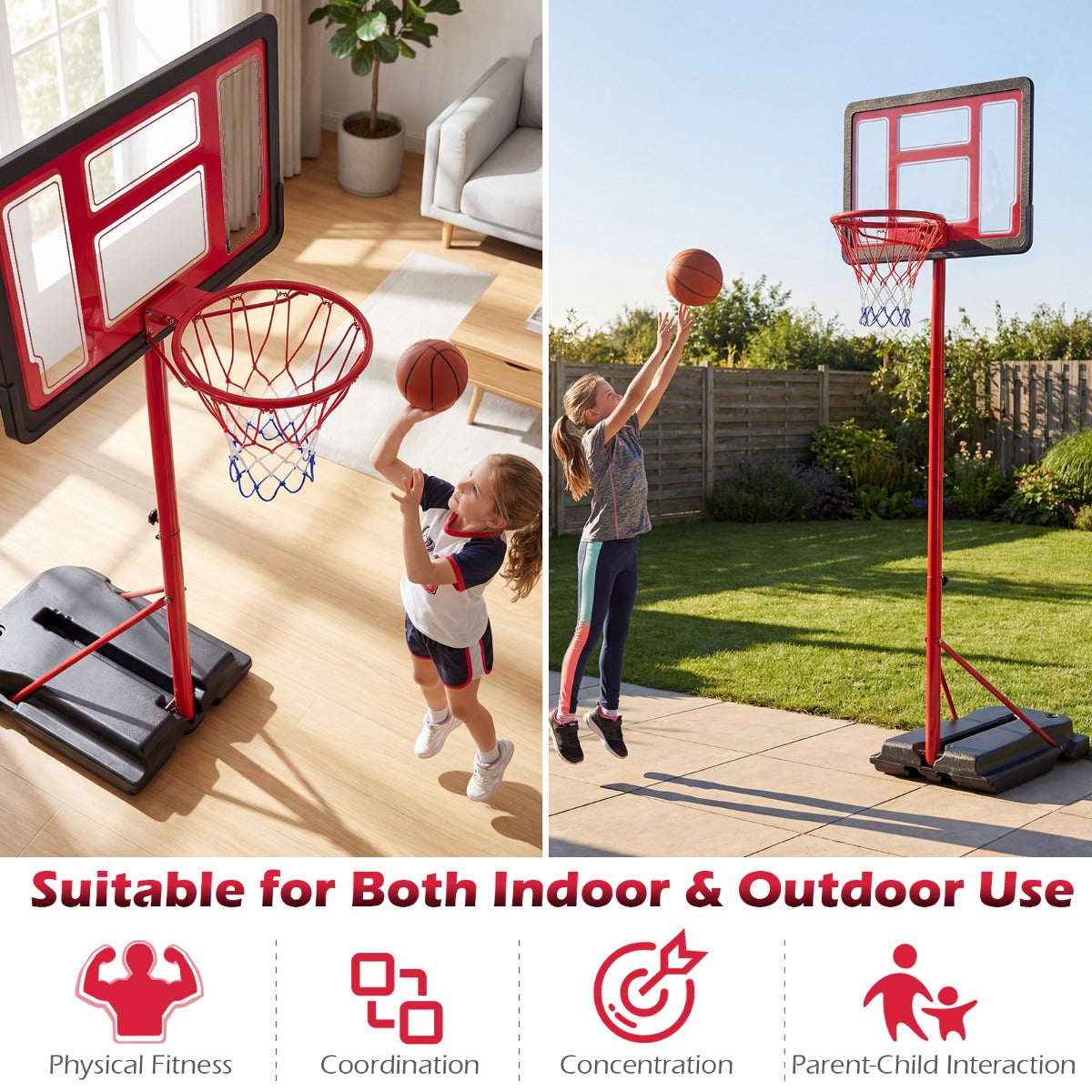 Livsk costway basketbalring in hoogte verstelbaar van 95 155 cm met standaard draagbare basketbalring voor kinderen en tieners