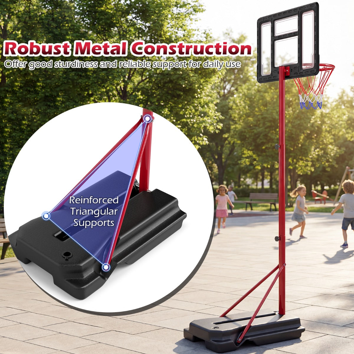 Livsk costway basketbalring in hoogte verstelbaar van 95 155 cm met standaard draagbare basketbalring voor kinderen en tieners