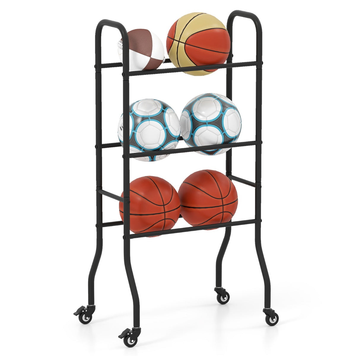 Livsk costway basketbalring met vergrendelbare wielen drielaags basketbalkar