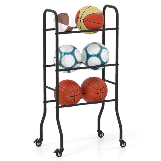 Livsk costway basketbalring met vergrendelbare wielen drielaags basketbalkar